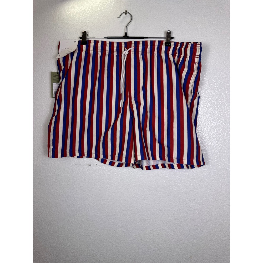 Goodfellow & Co Mens XXL Red White Blue Striped Swim Trunks 6 Inch Inseam NWT